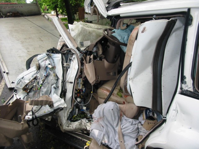 MVA Route 35 / June 2007.  The operator was successfully extricated and did survive the accident.